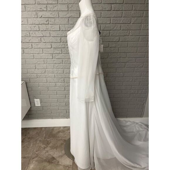 David’s Bridal Michael Angelo White Faux Pearl Wedding Dress Size 20 - Picture 10 of 16